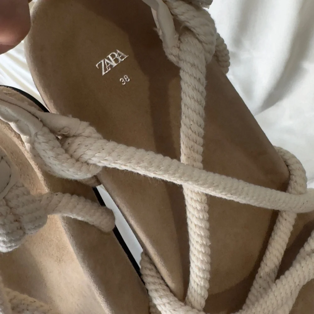 Zara Cream Rope Strappy Sandals with Ankle Buckle - Picture 6 of 7